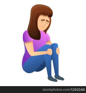 Cute sad woman icon. Cartoon of cute sad woman vector icon for web design isolated on white background. Cute sad woman icon, cartoon style
