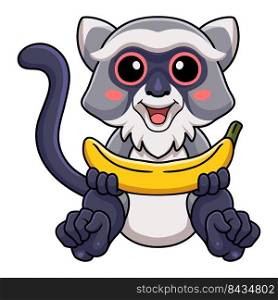 Cute samango monkey cartoon holding a banana