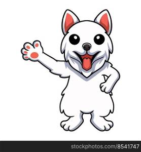 Cute samoyed dog cartoon waving hand