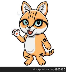 Cute sand cat cartoon waving hand