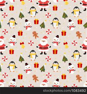 Cute Santa claus and Christmas elements seamless pattern