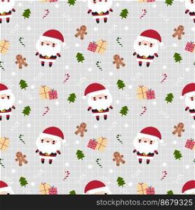 Cute Santa Claus and Gingerbread Seamless Pattern