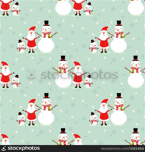 Cute Santa claus and snowman elements seamless pattern