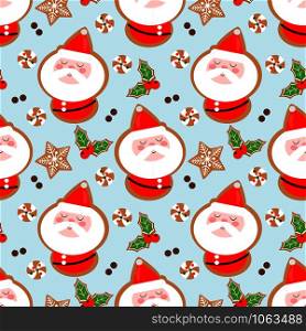 Cute Santa claus cookies seamless pattern. Cute Christmas concept.