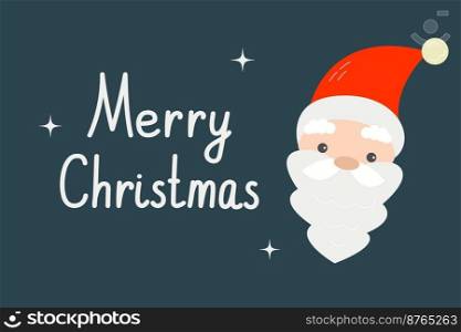 Cute Santa Claus head with a red hat and a long beard, Happy new year greeting gift design template.. Merry Christmas concept. Cute Santa Claus head with a red hat and a long beard. Happy Christmas design template. Flat design vector Illustration