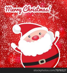 Cute Santa Claus om red christmas background with lights and snowflakes.. Cute Santa Claus om red christmas background with lights and snowflakes. Christmas card