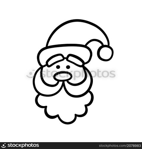 Cute Santa Clause face with beard and hat in doodle style. Christmas Santa character. Children drawing. Vector illustration isolated on white background.. Cute Santa Clause face with beard and hat in doodle style. Christmas Santa character. Children drawing. Vector illustration isolated on white background
