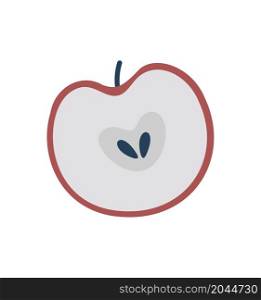 Cute Scandinavian cut half red apple with on white silhouette. Flat style for decorated and any design. Vector illustration about fruit.. Cute Scandinavian cut half red apple with on white silhouette. Flat style for decorated and any design. Vector illustration about fruit