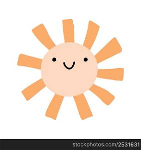 Cute scandinavian vector sun in boho style in baby pastel colors, simple applique, flat design. Smiling nursery sun, baby shower, birthday. illustration isolated on white background.. Cute scandinavian vector sun in boho style in baby pastel colors, simple applique, flat design. Smiling nursery sun, baby shower, birthday. illustration isolated on white background