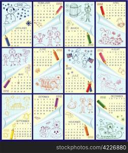 Cute schoolbook style monthly calendar for 2012
