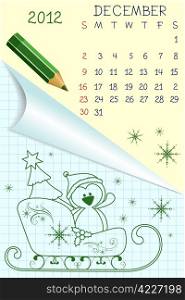 Cute schoolbook style monthly calendar for december 2012