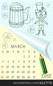 Cute schoolbook style monthly calendar for march 2012