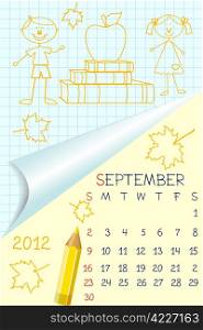 Cute schoolbook style monthly calendar for september 2012