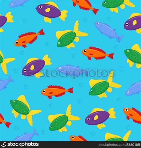 Cute sea fish seamless pattern. Vector cartoon character in ocean. Tropical fish.. Cute sea fish seamless pattern. Vector cartoon character in ocean. Tropical fish