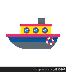 Cute sea transport. Cruise yacht, sailing vessel, sailboat, submarine, fishing boat, steamboat. Kids marine water transport. Childish ocean ship, baby nautical trawler. Cartoon vector.