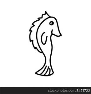 Cute seahorse fish hand drawn outline vector inhabitant of the ocean linear image. Doodle underwater life for coloring book.. Cute seahorse fish hand drawn outline vector inhabitant of the ocean linear image. Doodle underwater life for coloring book