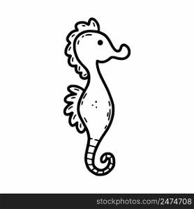 Cute seahorse. Vector illustration doodle. Coloring book for child with sea animals. Oceanic fish.