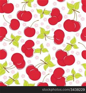 Cute seamless background with cherry and leaves