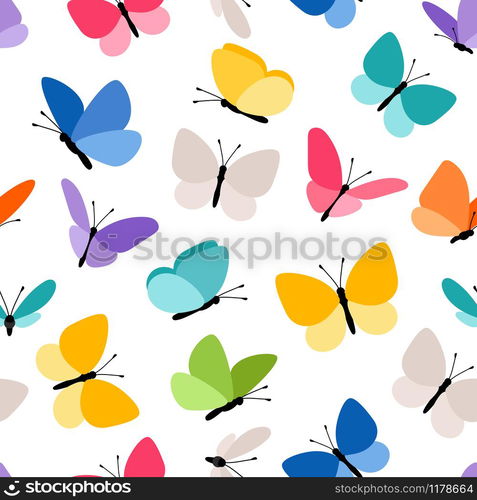 Cute seamless butterfly pattern. Spring colored butterflies flying in sky vector illustration. Cute seamless butterfly pattern