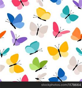 Cute seamless butterfly pattern. Spring colored butterflies flying in sky vector illustration. Cute seamless butterfly pattern