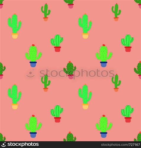 Cute seamless cactus pattern background. Vector illustrations for gift wrap design.