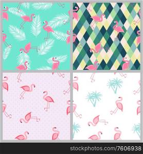 Cute Seamless Flamingo Pattern Collection Set Vector Illustration EPS10. Cute Seamless Flamingo Pattern Collection Set Vector Illustration