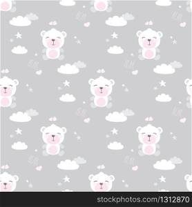 Cute seamless pattern with bears,stars,clouds and hearts,vector illustration. Cute seamless pattern with bears,stars,clouds and hearts