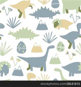 Cute seamless pattern with dinosaurs kids simple Vector Image