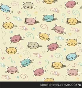 cute seamless pattern with doodle cats