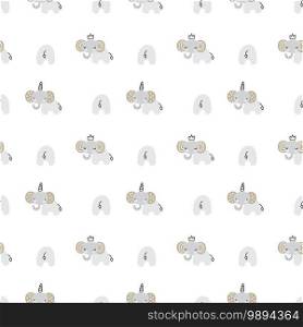 Cute seamless pattern with hand drawn elephants in scandinavian style. Vector illustration for baby and kids design, t-shirt print, nursery decoration, poster, greeting card.. Cute seamless pattern with hand drawn elephants in scandinavian style. Vector illustration for baby and kids design, t-shirt print, nursery decoration, poster, greeting card