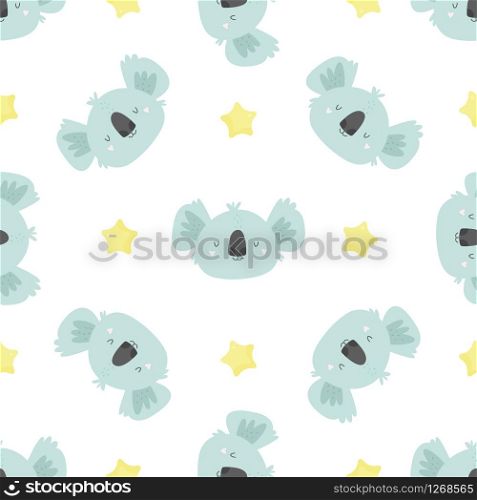 Cute seamless pattern with koalas. Tender and soft pastel colors. For baby prints, textiles. Cute seamless pattern with koalas. For prints
