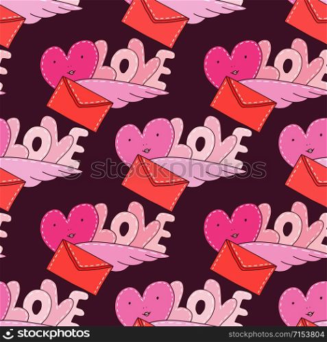 Cute seamless pattern with love letters envelopes. Background hearts design for Valentines day. Lovely pattern print. Cute seamless pattern with love letters envelopes. Background hearts design for Valentines day. Lovely pattern print.