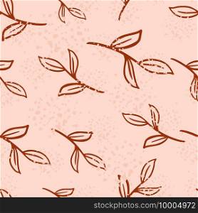 Cute seamless pattern with red colored outline branch print. Pink pastel background with splashes. Decorative backdrop for fabric design, textile print, wrapping, cover. Vector illustration.. Cute seamless pattern with red colored outline branch print. Pink pastel background with splashes.