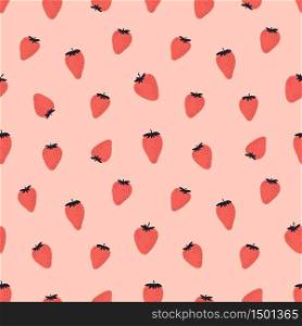 Cute seamless pattern with red strawberries. Natural summer print with berry, fresh fruits in hand drawn style. Colorful vector strawberry background.