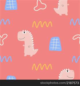 Cute seamless pattern with varied dinosaurs. Creative childish background for fabric.. Cute seamless pattern with varied dinosaurs. Creative childish background for fabric