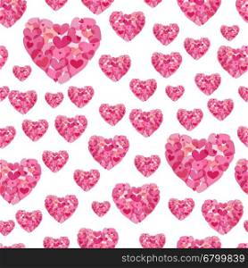 Cute seamless vector pattern from pink repeating hearts.. Cute seamless vector pattern from pink repeating hearts. Holiday romantic texture can be used as a textile design or wrapping paper