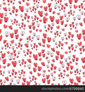 Cute seamless vector pattern from pink repeating hearts.. Cute seamless vector pattern from pink repeating hearts. Holiday romantic texture can be used as a textile design or wrapping paper