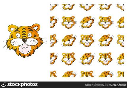Cute Set of element and seamless pattern. Tiger head. Ideal for children&rsquo;s clothing. Can be used for fabric and etc. Cute Set of element and seamless pattern. Ideal for children&rsquo;s clothing