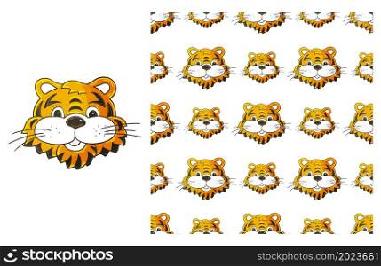 Cute Set of element and seamless pattern. Tiger head. Ideal for children&rsquo;s clothing. Can be used for fabric, wrapping paper and etc. Cute Set of element and seamless pattern. Ideal for children&rsquo;s clothing