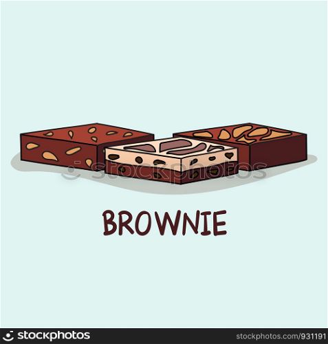 Cute set of sweet brownie, Vector cartoon style.