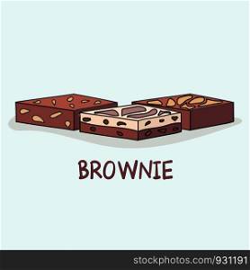 Cute set of sweet brownie, Vector cartoon style.