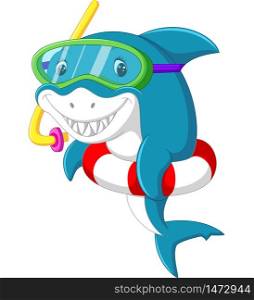 Cute shark cartoon with inflatable ring