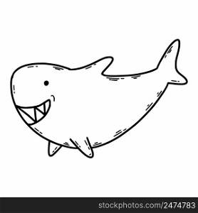 Cute shark in doodle style. Vector illustration. Coloring book for kids. Marine animals.