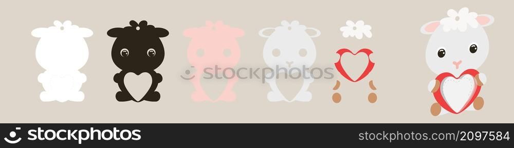 Cute sheep candy ornament. Layered paper decoration treat holder for dome. Hanger for sweets, candy for birthday, baby shower, valentine days. Print, cut out, glue. Vector stock illustration