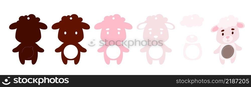 Cute sheep candy ornament. Layered paper decoration treat holder for dome. Hanger for sweets, candy for birthday, baby shower, halloween, christmas. Print, cut out, glue. Vector stock illustration