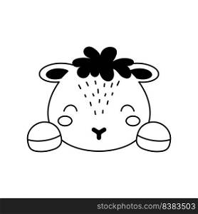 Cute sheep head in Scandinavian style. Animal face for kids t-shirts, wear, nursery decoration, greeting cards, invitations, poster, house interior. Vector stock illustration