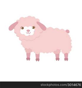 Cute sheep in flat style isolated on white background. Vector illustration. Cartoon sheep.. Cute pink sheep in flat style isolated on white background. Vector illustration. Cartoon sheep for greeting card, child clothing, t shirt design.