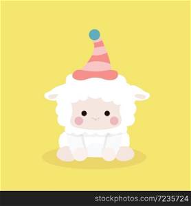 Cute sheep in flat style on pastel background.