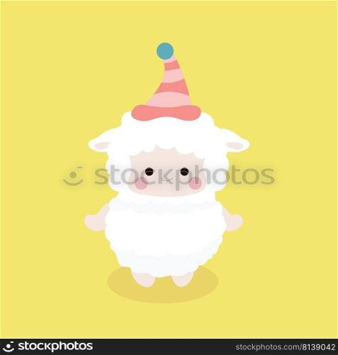 Cute sheep in flat style on pastel background. 