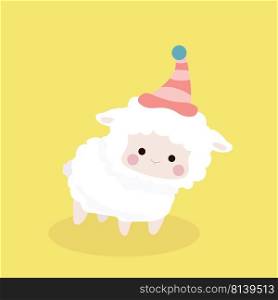 Cute sheep in flat style on pastel background. 